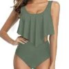 High Waist Ruched Bottom Two Piece Bikini For Women-Army Green