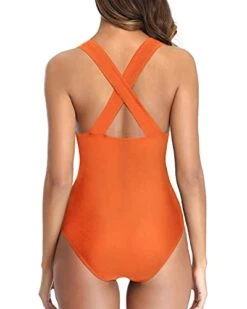 Criss-Cross Back Long Torso V Neck One Piece Swimsuits-Orange -Bikini Beach Shop 41jL3bpDiML f7dab558 8a5d 4582 8777 b384a620d3a8
