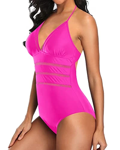 Stylish Open Back Swimwear Tie Knot Back Bathing Suit-Neon Pink 2 Stylish Open Back Swimwear Tie Knot Back Bathing Suit-Neon Pink - Image 2