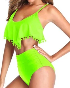 High Waisted Bikini Great Tummy Control Ruffle Swimsuit For Women-Neon Green 6 High Waisted Bikini Great Tummy Control Ruffle Swimsuit For Women-Neon Green -Bikini Beach Shop 41jZVS BjGL