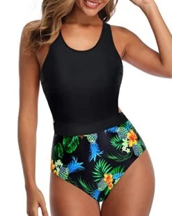 Racerback Zip Closure Tummy Control Women One Piece Swimsuits-Black Pineapple -Bikini Beach Shop 41jnHm5gESL
