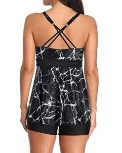 Adjustable Strap 2 Piece Tummy Control Bathing Suits For Women-Black Marble -Bikini Beach Shop 41jtYR8MdcL