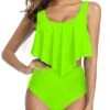 Charming And Confident Women Ruffled Flounce Bikini Swimsuit-Neon Green