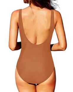 Stylish U Back Round Neck One Piece Swimsuits-Brown -Bikini Beach Shop 41kbQAR9cqL
