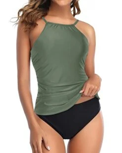 Two Piece Full Coverage Ruched Tankini Bathing Suit-Olive Green -Bikini Beach Shop 41kcd0uiojL 9ea79184 026c 40f2 a4fa a29409e9f698