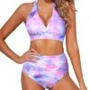 Halter Push Up Tummy Control Two Piece Bikini Set For Women-Color Tie Dye