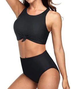 2 Piece Sporty High Neck Tie Knot Bikini Set Bottom-Black -Bikini Beach Shop 41kqOtYuZuL