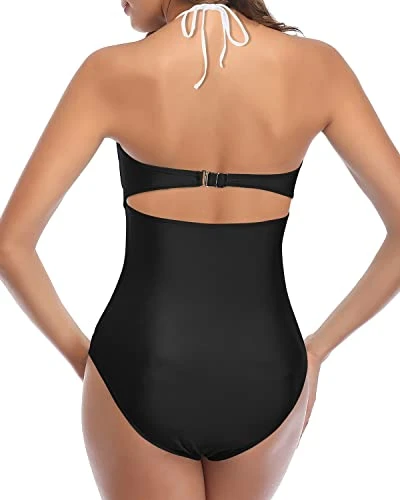 Women's High Waist Ruched Tummy Control Swim Bottoms-Black And White Stripe 2 Women's High Waist Ruched Tummy Control Swim Bottoms-Black And White Stripe - Image 2