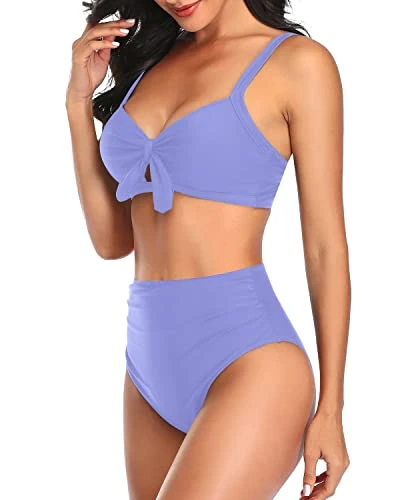 Trendy Tie Knot High Waisted Bikini Set Tummy Control Ruched Bikini-Blue 3 Trendy Tie Knot High Waisted Bikini Set Tummy Control Ruched Bikini-Blue - Image 3