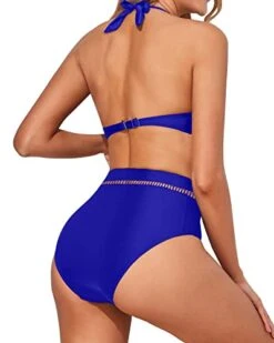 Women's Mesh V Neck High Waisted Bikini Sets Tummy Control-Royal Blue -Bikini Beach Shop 41l4gHpVpOL