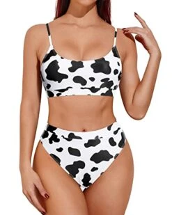 Stylish High Waisted Swimsuits Sporty Scoop Neck Bikini Set For Women