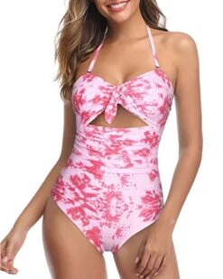 Front Tie Control Swimsuits Halter Backless One Piece Swimsuits-Pink Tie Dye -Bikini Beach Shop 41l9IGQrp L