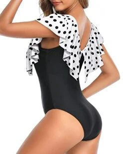 Bathing Suit Ruffle Shoulders For Tummy Control-White Black Polka Dots 7 Bathing Suit Ruffle Shoulders For Tummy Control-White Black Polka Dots -Bikini Beach Shop 41lMlt1zZ0L