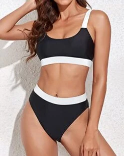 Women Two Piece Bikini Swimsuits Bottoms High Rise Athletic Bikini-Black And White -Bikini Beach Shop 41lUe6t9OHL 1f474348 7c5a 4043 a2ad 2d1eb19fcad8