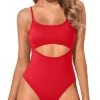 Strappy Cutout Lace Up One Piece Bathing Suit For Women-Red