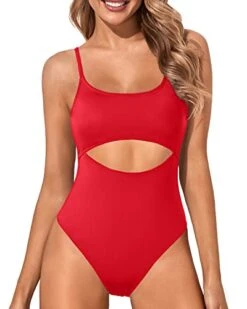 Bikini Beach Shop 25 Strappy Cutout Lace Up One Piece Bathing Suit For Women-Red