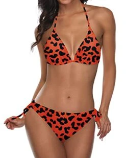Alluring Tie Side Bottom Bikini Sets For Women-Orange And Leopard