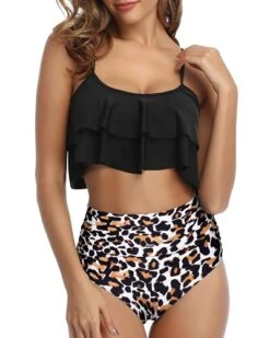 Gorgeous Ruffle Bikini Set Deep Crew Neckline And High Waisted Bottom-Black And Leopard -Bikini Beach Shop 41limZuU 5S 2b84c982 e6cb 4baa ab88 8df03f72613e