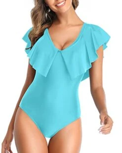 Elegant Glamorous One Piece Swimsuit For Women-Aqua