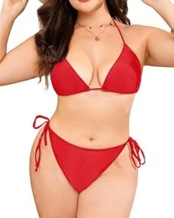 Women's Charming Halter Plus Size String Triangle Bikini-Red -Bikini Beach Shop 41m0nMYumQL