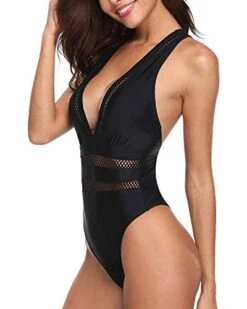 Adorable Long Torso V Neck One Piece Swimsuits-Black -Bikini Beach Shop 41mID uen3L 558a84ae 848a 465a b999 84249789f34e