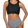 Vintage High Waisted Bikini Set Crop Top For Women-Black Stripe