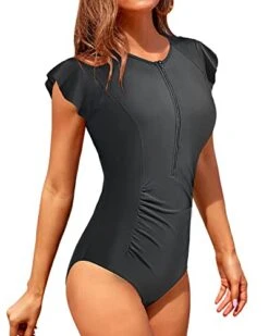 Women's High Neck Short Sleeve One Piece Rash Guard-Black -Bikini Beach Shop 41mXvf Nl9L d5c01ab7 aa3d 4790 8e1c 1ea952fc3a12