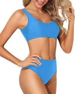 Hides Your Tummy Two Piece Scoop Neck Bikini For Long Torso-Blue -Bikini Beach Shop 41mnKMLGqAL
