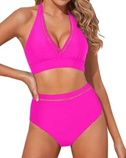 Stylish High Waisted Deep V Neck Two Piece Swimsuits For Summer-Neon Pink -Bikini Beach Shop 41n5u1vtavL 285fc824 aa1e 467b 8418 c39f78fa5f9e