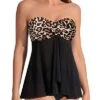 2 Piece Halter Bandeau Tankini Swimsuits For Women-Black And Leopard