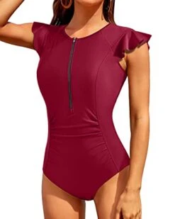 Short Sleeve High Neck One Piece Women's Rash Guard-Red -Bikini Beach Shop 41nTjTqcq0L d2cf361b 3ca0 4e95 aa5c 1efda010578a