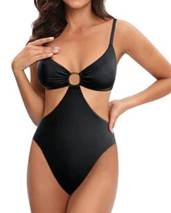 Women One Piece Mesh Swimsuit High Neck Halter Cutout Monokini Swimwear-Black 7 Women One Piece Mesh Swimsuit High Neck Halter Cutout Monokini Swimwear-Black -Bikini Beach Shop 41nYDHsk7zL