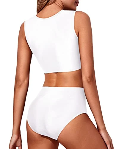 Stylish Tie Knot Front Swimsuit Lace-Up High Waisted Bikini For Women's Two Piece 2 Stylish Tie Knot Front Swimsuit Lace-Up High Waisted Bikini For Women's Two Piece - Image 2