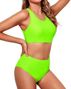 Two Piece High Waisted Bikini Set Full Coverage Bottom For Women-Neon Green -Bikini Beach Shop 41njCuRQlbL