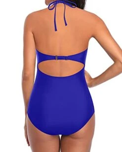 Sexy Plunge V Neck Monokini Halter One Piece Swimsuits-Royal Blue -Bikini Beach Shop 41npPbyD1RL