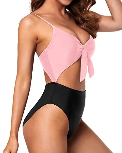 Cutout Spaghetti Strap Swimsuits Sexy Monokini-Pink And Black 4 Cutout Spaghetti Strap Swimsuits Sexy Monokini-Pink And Black - Image 4