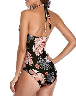 Adjustable Halter Neck Tummy Control One Piece Swimsuits-Black Orange Floral -Bikini Beach Shop 41nw4PPlKGL aa42330e 0c33 4ff5 854a e98d262cd3d3