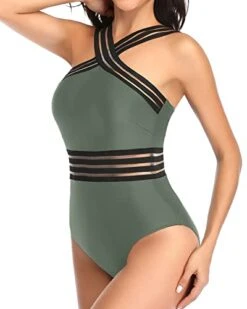 Women's Mesh Straps Crisscross One Piece Swimsuit-Army Green -Bikini Beach Shop 41nz97IdJjL 1540bd6c f894 450a b6de b05de5e1fa75