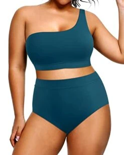 Plus Size High Waisted One Shoulder Bikini 2 Piece Swimsuits -Bikini Beach Shop 41o4xPVM0tL