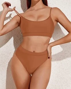 Stretchy Waistband Tummy Control Two Piece High Waisted Bikini-Brown -Bikini Beach Shop 41oF1RAD16L