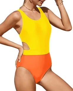 Tummy Slimming Side Cut Out Tummy Control Cutout Monokini-Orange -Bikini Beach Shop 41oI0zf13NL