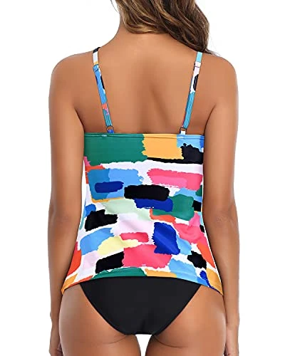Padded Push Up Tankini High Cut Bottom-Aqua 2 Padded Push Up Tankini High Cut Bottom-Aqua - Image 2