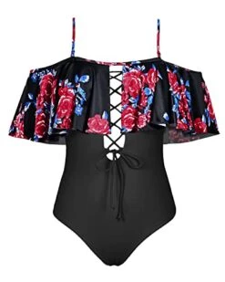 Lace-Up Strapless Bathing Suit For Ladies-Black And Red Floral -Bikini Beach Shop 41ob7CewnKL