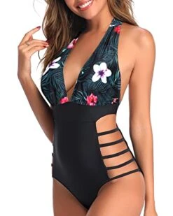 Flattering High Leg Cut Out String Swimwear Plunge V Neck Halter Bathing Suits-Black Floral -Bikini Beach Shop 41obxWUJSQL 70b57ed0 389d 4776 8acb 43159cd9a0a1