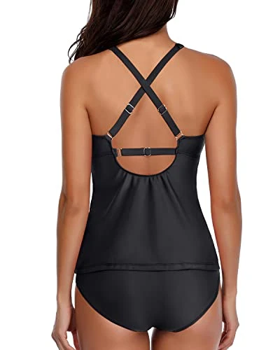 Tummy Control Two Piece Tankini Swimsuits For Women-Black 2 Tummy Control Two Piece Tankini Swimsuits For Women-Black - Image 2