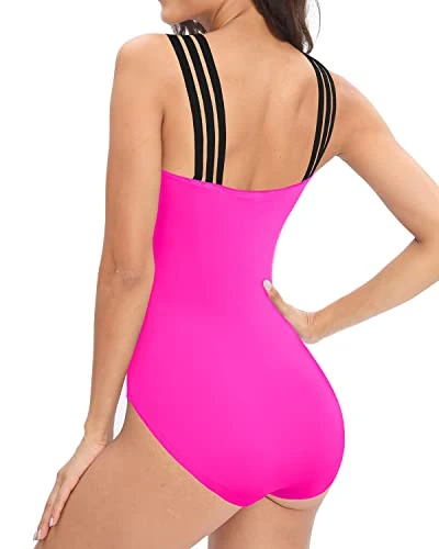 Slimming Tummy Control Crisscross One Piece Swimsuit For Women-Neon Pink 2 Slimming Tummy Control Crisscross One Piece Swimsuit For Women-Neon Pink - Image 2