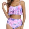 Slimming High Waisted Bikini Set Double Tiered Ruffle Top-Color Tie Dye