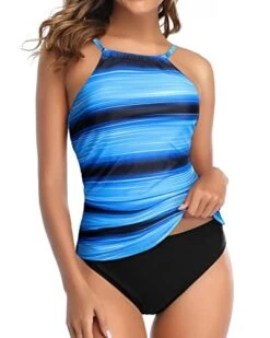 Confidence-Boosting Two Piece Tankini Swimsuit-Blue And Black Stripe -Bikini Beach Shop 41pTrgzfYsL
