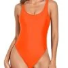 Sexy High Waisted High Leg One Piece Swimsuit-Neon Orange