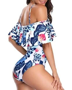 Slimming Off Shoulder Vintage One Piece Swimsuits-White And Blue Floral -Bikini Beach Shop 41pbXJvym2L 6fe3afaa cbb9 4a42 9e04 6db06c9cc6af